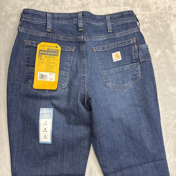 Carhartt Women’s 6 Regular Rugged Flex Relaxed Fit Jeans Blue Mid Rise Straight - Picture 9 of 10